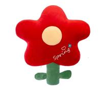 Cartoon Red Flower Plush Toy Doll Soft Stuffed Floral Pillow Cushion with Green Stem, Decorative Plush Doll for Girls Sofa Bed Chair Use, Spring Tulip Style Fabric Plushie, 45cm