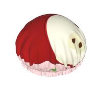 Cartoon Red Fruit Printed shower cap, reusable, specially designed for women's long hair, double-layer structure, suitable for bathing.