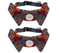 Cartoon Red Octopus Ocean Pet Bow Ties, Adjustable Cute Pet Collar Bows, Soft Fabric Dog Cat Bow Ties for Small Medium Large Pets