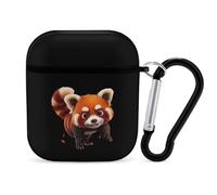 Cartoon Red Panda Earphone Case Cover Compatible with AirPods 1&2 Shockproof Bluetooth Headset Case Black-style