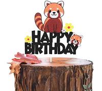 Cartoon Red Panda Happy Birthday Cake Topper - Baby Panda Party Baby Shower Glitter Cake Topper Supplies - Cartoon Red Panda Boys Girls Birthday Party Decoration