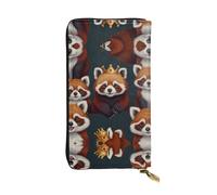 Cartoon red panda Long leather wallet, portable credit card holder, zippered coin purse, and ID compartment