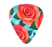Cartoon Red Roses printed guitar picks, 12-piece set with thin, medium, and thick styles, comes with a storage case