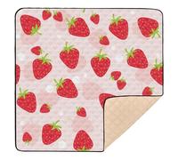 Cartoon Red Strawberry Soft Padded Baby Play Mat for Floor Waterproof Tummy Time & Crawling Mat for Babies Infants Toddlers, 50'' x 50''
