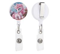 Cartoon Retractable Badge Reel - Personalized ID Name Badge Holder with Lanyard Cute Badges Reel Holder Round Nurse Doctor Name Tag Badges Clip for Work