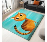 Cartoon Retro Animals Cats Rug for Boys and Girls - Short Pile Rugs Non Slip Machine Washable Area Carpet for Living Kitchen Playroom Classroom Bedroom - Sky Blue 160 x 230 cm