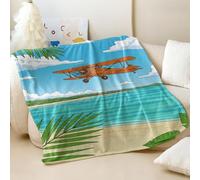 Cartoon Retro Biplane Printed Blanket, Warm Cozy Flannel Throw Blanket for Sofa & Bed, Ideal Room Decor for Kids & Family (05,200x200cm)