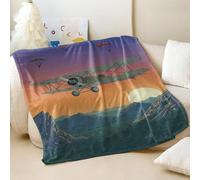 Cartoon Retro Biplane Printed Blanket, Warm Cozy Flannel Throw Blanket for Sofa & Bed, Ideal Room Decor for Kids & Family (02,180x200cm)