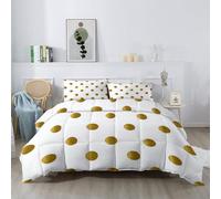 Cartoon Reversible comforter All Seasons King 173×229 cm with Polka Dots Geometric Abstract Pattern, Lightweight and Warm, Yellow White Soft Comforter Cover Bed Linen with 2 Pillowcases