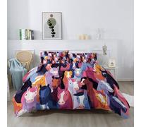 Cartoon Reversible comforter All Seasons Single 135×200 cm with Horse Abstract Cute Pattern, Lightweight and Warm, Colorful Soft Comforter Cover Bed Linen with 2 Pillowcases