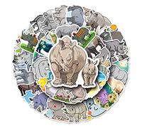 Cartoon Rhino Vinyl Stickers, 50 PCS Waterproof Wildlife Animal Decals for Laptops, Scrapbooking, Journals, Notebooks, Water Bottles, Suitcases, Phones & DIY Decor