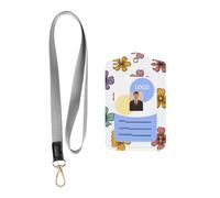 Cartoon Ribbon Flower Printed Tag Protective Cover with Hanging Rope, Leather Detachable Tag