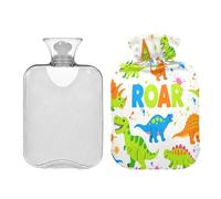 Cartoon Roaring Dino Fluorescent Blue Green White hot-Water Bottle with Soft Cover 2L Warm Compress for Tummy Warmer Menstrual Cramps Bolsa para agua Caliente para Dolor