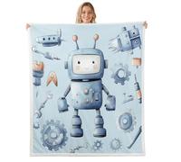 Cartoon Robot Kids Throw Blanket,Cute Intelligent Toys Theme Bed Blanket for Boys Girls,Modern Equipment Mechanical Tools Fleece Blanket,Blue Fuzzy Blanket,40 x 50 Inches