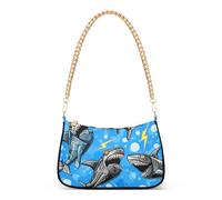 Cartoon Robotic Sharks Blue Colorful Shoulder Bag for Women Party Dressy Purse Hobo Chain Strap Zipper Medium Purses