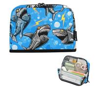 Cartoon Robotic Sharks Blue Large Pencil Pouches Zipper Case Pencils Storage Bags Cute Pen Marker Bag for Girls Kawaii Organizer Back to School Supplies