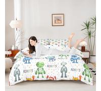 Cartoon Robots Kids Duvet Cover Set Single Size,Geometric Dots Abstract Modern Bedding Set,Girls Boys Room Decor,Watercolor Robot Electronic Cute Fashion Quilt Cover,1 Pillowcase(No Comforter)