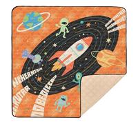 Cartoon Rocket Aliens Orange Large Sturdy Baby Playmat for Floor Comfortable Foldable Baby Crawling Mat for Baby Toddler Infant, 50'' x 50''alfombra de juego