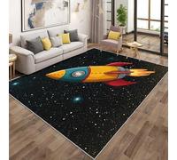 Cartoon Rocket Area Rugs for Living Room, Outer Space Kids Rugs for Bedroom 120x170cm, Machine Washable Carpet, Non Slip Soft Low Pile Patterned Indoor Rug QAZ28