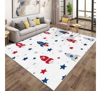 Cartoon Rocket Area Rugs for Living Room, Star Kids Boys Girls Rugs for Bedroom 120x120cm, Machine Washable Carpet, Non Slip Soft Low Pile Patterned Indoor Rug QAZ19