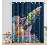 Cartoon Rocket Blackout Curtains, 90 Drop, Kids Space Universe Printed Curtains for Living Room, Bedroom, Eyelet Drapes for Window Home Decor, 46x90 Inch 2 Panels Q1F1-39