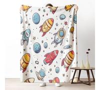 Cartoon Rocket Blanket Queen Soft Lightweight, Outer Space Planet Microfiber Blanket 86x94 Inch, Universe Star Throw Blankets Washable Warm Cozy For Bedroom Sofa Camping Travel Child Home Decor