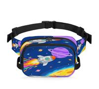 Cartoon Rocket Nebula Planet Fanny Pack for Women Men, Waterproof Waist Bag with Adjustable Strap Dual Zippers, Lightweight Crossbody Chest Bag for Running Hiking Sports