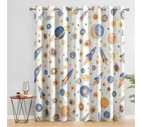 Cartoon Rocket Planet Blackout Curtains, 84 Drop, Kids Space Universe Printed Curtains for Living Room, Bedroom, Eyelet Drapes for Window Home Decor, 52x84 Inch 2 Panels P1b1-113