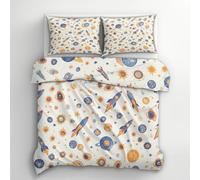 Cartoon Rocket Planet King Size Duvet Cover Sets - Space Universe Star Bedding & Bedroom Decor, Super Soft Microfiber Quilt Cover and 2 Pillowcases, with Zip, Reversible Design (I23-R)