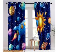 Cartoon Rocket Space Planet Blackout Curtains Bedroom Super Soft Thermal Insulated Eyelet Blackout Drapes Pencil Pleat Curtains for Living Room 29.5 x 65 Inch, Blue, 2 Panels