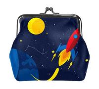 Cartoon Rocket Starship Space Earth Coin Purse Vintage Pouch Buckle Clutch Bag Kiss-Lock Change Purse Clasp Closure Wallets for Women Girl