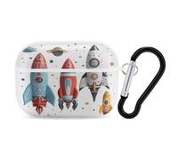 Cartoon Rockets Airpod Pro Case AirPods 2 Case for Women Hard Shell Protective Cover with Carabiner Keychain Compatible with AirPods Case 2nd 1st Generation, Front LED Visible White