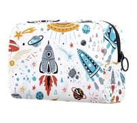 Cartoon Rockets Planets Stars Comets Cosmetic Bag for Women, Travel Toiletries Bags Large Makeup Handy Pouch Organiser Bag with Zipper