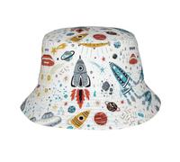 Cartoon Rockets Print Bucket Hat Unisex Outdoor Summer Beach Sun Hat Packable Fisherman Cap for Women Men Outdoor Black