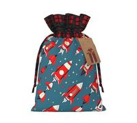 Cartoon Rockets Print Christmas Burlap Gift Bags With Drawstrings Goodie Bags Storage Party Supplies