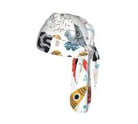 Cartoon Rockets Print Cycling Headwrap Under Helmet Skull Cap Sweat Wicking Quick Dry for Patriotic Event Gift