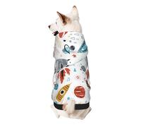 Cartoon Rockets Print Dog Hoodie Sweatshirt For Small Dogs, Warm, Soft And Breathable Pet Clothes, Easy To Wear Jumper For Winter And Fall Warm