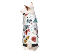 Cartoon Rockets Print Dog Hoodie Sweatshirt For Small Dogs, Warm, Soft And Breathable Pet Clothes, Easy To Wear Jumper For Winter And Fall Warm