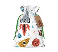 Cartoon Rockets print Drawstring Gift Bag for Wedding Party Birthday Unique Present Bag Reusable Canvas Bag,1 Piece S