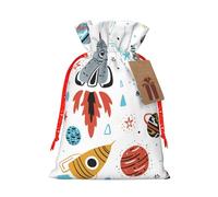 Cartoon Rockets print Drawstring Gift Bag for Wedding Party Birthday Unique Present Bag Reusable Canvas Bag,1 Piece S