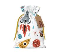 Cartoon Rockets print Drawstring Gift Bag for Wedding Party Birthday Unique Present Bag Reusable Canvas Bag,1 Piece M