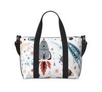 Cartoon Rockets Print Duffle Bag for Travel Foldable Carry-On Travel Bag, Luggage Flight Bags Weekend Bag for Women and Men