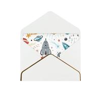Cartoon Rockets Print Gold-Edged Pearl Paper Greeting Card w/Envelope - Holiday, Birthday, Valentine's Wedding