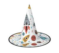 Cartoon Rockets Print Halloween Wide Brim Foldable Hat Suitable For Cosplay,Masquerade And Carnival-1 Piece