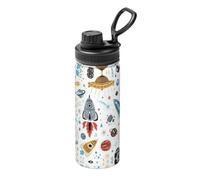 Cartoon Rockets Print Stainless Steel Thermos Bottle with Handle,Sports Bottle,Suitable for Cycling,Fitness