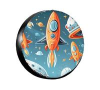 Cartoon Rockets -Print Universal Waterproof Tire Protection Cover For Suv Truck Trailer Adjustable Fit. 14 inch