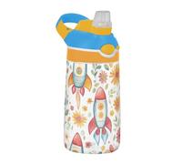 Cartoon Rockets Simple Sports Water Bottle with Straw Portable Tritan Cup for School Boys Girls termo de agua Fria