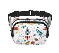 Cartoon Rockets Square Double-Layer Waist Bag Mini Adjustable Waist Belt Bag Exercise Running Travel Hiking, Black, One Size
