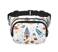 Cartoon Rockets Square Double-Layer Waist Bag Mini Adjustable Waist Belt Bag Exercise Running Travel Hiking, Black, One Size