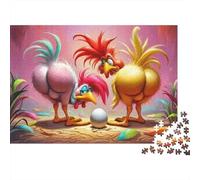 Cartoon Roosters Egg 1000 Pieces Jigsaw Puzzles Rooster Group Illustration Cardboard for People Who Love Quiet Time Wall Decor 52x38cm/1000pcs